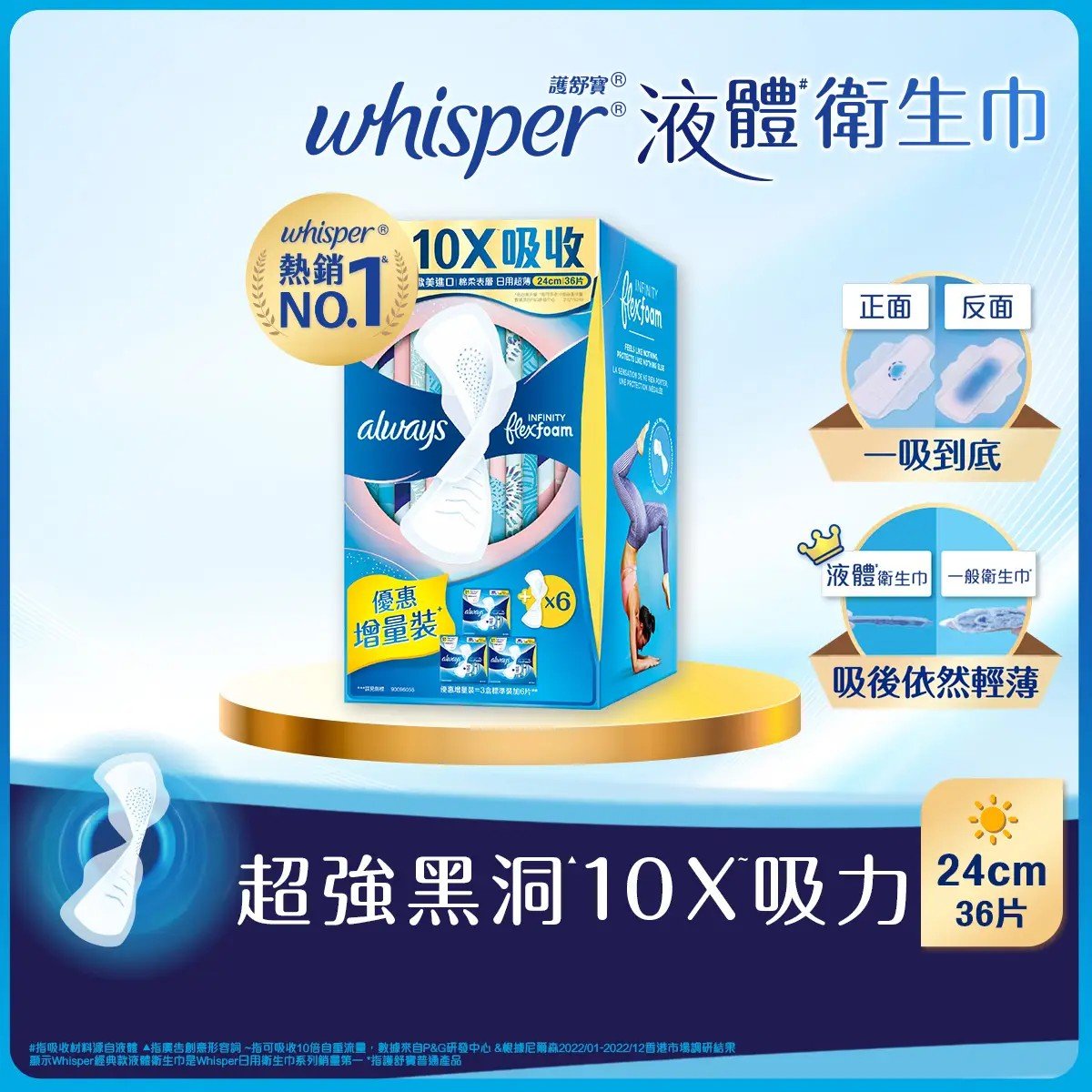 Whisper 護舒寶 液體衛生巾 Infinity日用 24cm 36片優惠裝